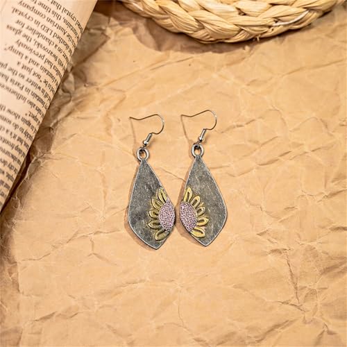 MALOYANVE Sunflower Earrings for Women Trendy Statement Handmade Bohemian Ethnic Vintage Round Teardrop Dangle Earrings Party Birthday Jewelry - color: Teardrop