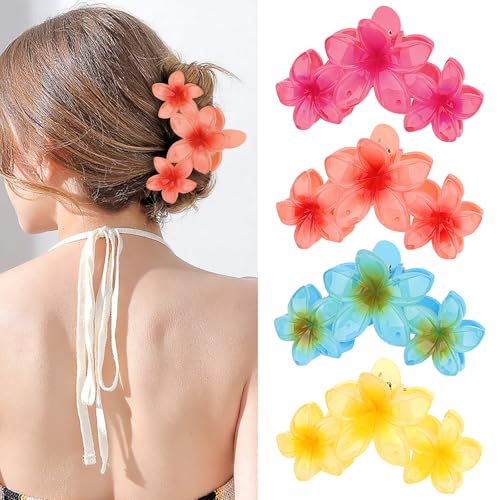 ANBALA 4PCS Hair Clips Flower Hair Clips Large Hawaii Flower Clip for Women Girls (Colorful) - color: Multi-colored-G