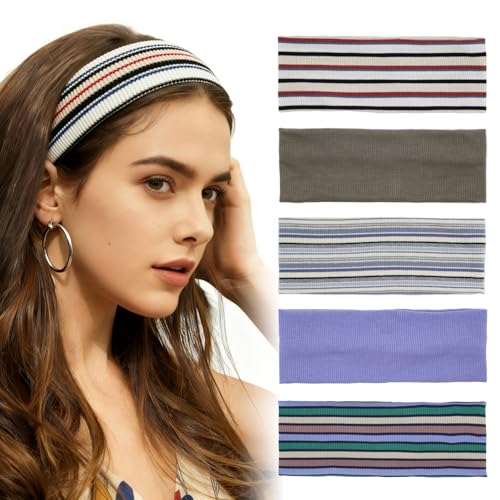 Aranya Classic Striped Headbands for Women 5pcs – Minimalist Soft Stretchy Fabric Athletic Hair Accessories for Yoga, Workout & Active Life (Striped Collection) - color: Classic Striped - 5 Pack
