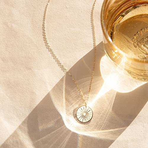 VRIUA Gold Necklace for Women - 14K Gold Plated Dainty Italian Horn Star of David Butterfly Bow Sun Lotus Volleyball Baseball Cowboy Boots Necklace Jewelry Everyday for Women - style: Disc sun