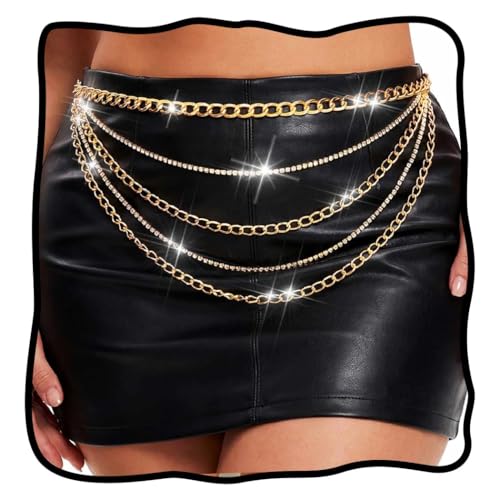Nicute Gold Chain Belt Layered Waist Chain Sparkly Body Chain Jewelry for Women - color: Gold
