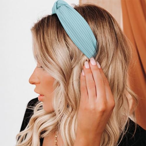 DRESHOW 4 Pack Knotted Headbands for Women Wide Turban Headband Yoga Exercise Ribbing Head Wraps Hair Bands Accessories - color: 4 Pack: Black, Beige, Light Brown, Sky Blue