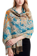 Achillea Elegant Paisley Floral Pashmina Shawl and Wrap – Boho Rave Scarf for Festival, Travel & Everyday Wear - color: Teal Dark Amber