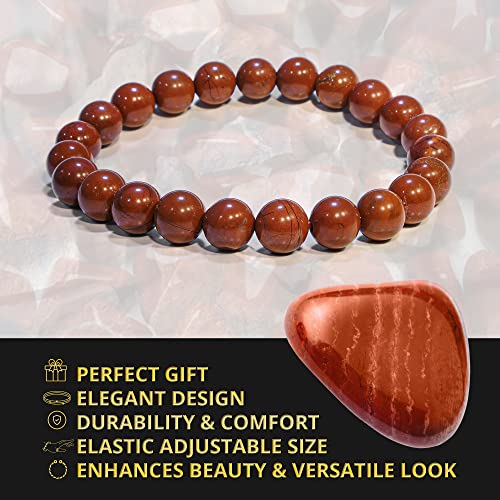 ANAYA AGATE Healing Crystal Bracelet for Women and Men – 8mm Round Beaded Bracelet for Men and Women – Unisex Stretchy Gemstone Bracelet for Healing and Protection - color: Red Jasper