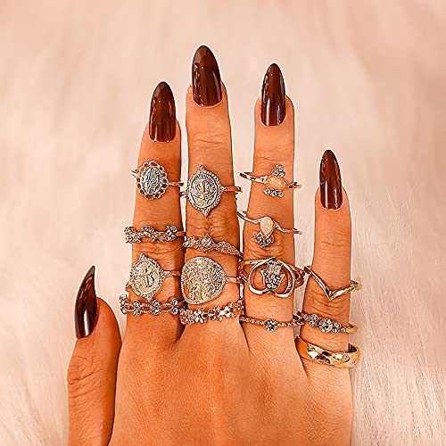 15Pieces Stackable Knuckle Ring Set.Vintage Rhinestone Stacking Joint Ring Midi Finger Rings for Women