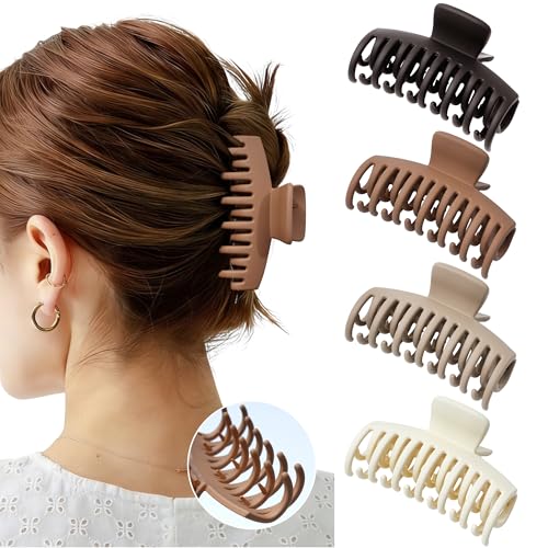 Mesovor 4 Pack Double Row Teeth Claw Clips for Thin Hair, 3.5" Medium Strong Hold Matte Hair Clips for Thin and Short Fine Hair Accessories (Brown Neutral Matte) - color: Brown Neutral Matte