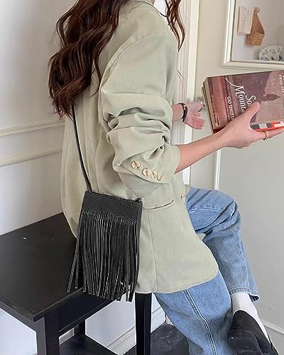 Women Leather Fringe Messenger Bag Mini Hobo Crossbody Tassel Shoulder Bags - color: Black