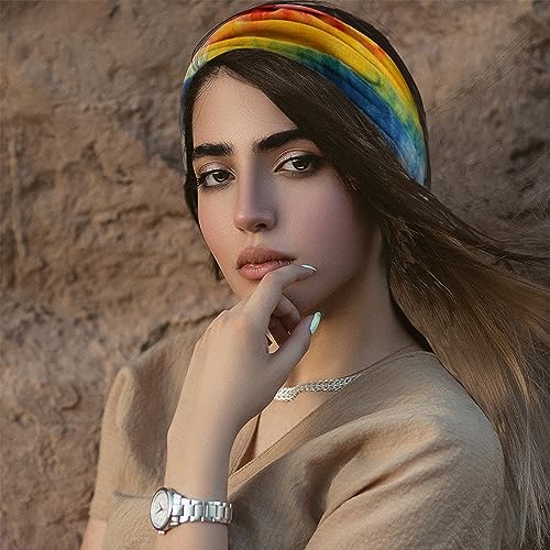 FULZTEY Wide Headbands for Wome Fashion Tie Dye Hairbands Non Slip Knotted Headwraps Stylish Boho Bandanas Elastic Workout Yoga Sweat Turban Cute Head Bands for Women's Hair Accessories 4pcs - color: Style 23
