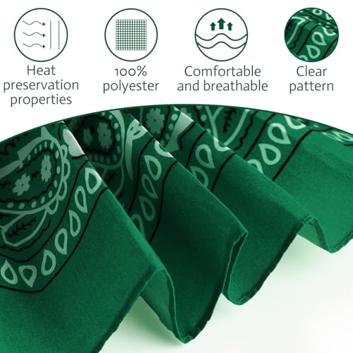 PLULON Bandanas for Men Women 4/12/24/30 Pack, Paisley Pattern Bandana Bulk Headbands Handkerchief Face Mask 100% Polyester - color: Green