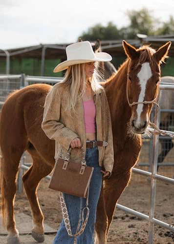 Montana West Wrangler Tote Bag for Women Aztec Western Retro Purse Top Handle Handbags - color: B-aztec-brown