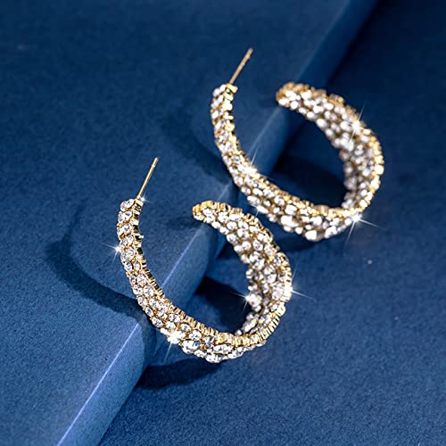 CEJUG Statement Earrings for Women Bohemian Large Dangle Drop Hoop Earring AB Rhinestone Crystal Sterling Silver Post Jewelry Gift - color: Clear Gold