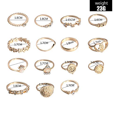 15Pieces Stackable Knuckle Ring Set.Vintage Rhinestone Stacking Joint Ring Midi Finger Rings for Women