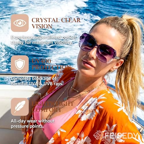FEISEDY Polarized Women Square Sunglasses Sparkling Composite Shiny Frame B2289 - color: Violet Lavender
