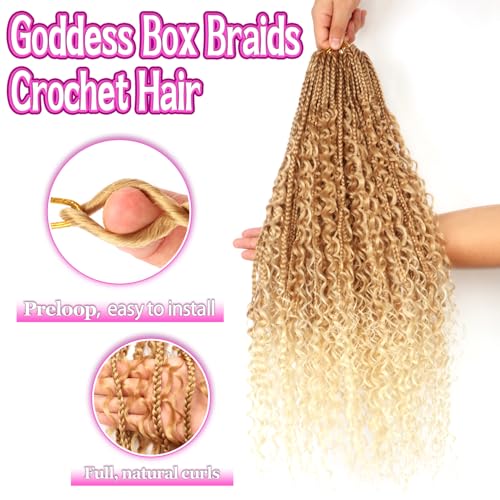 Goddess Boho Box Braids Crochet Hair-8 Packs 24 Inch Crochet Box Braids for Black Women Pre Looped (27/613, 24 Inch (Pack of 8)) - color: 27/613, size: 24 Inch (Pack of 8)