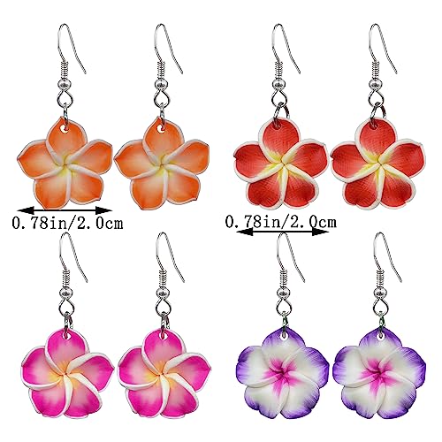 4 Pairs Tropical Bohemian Dangle Earrings For Women Hawaii Plant Daisy Flower Drop Earrings Set - color: style-2