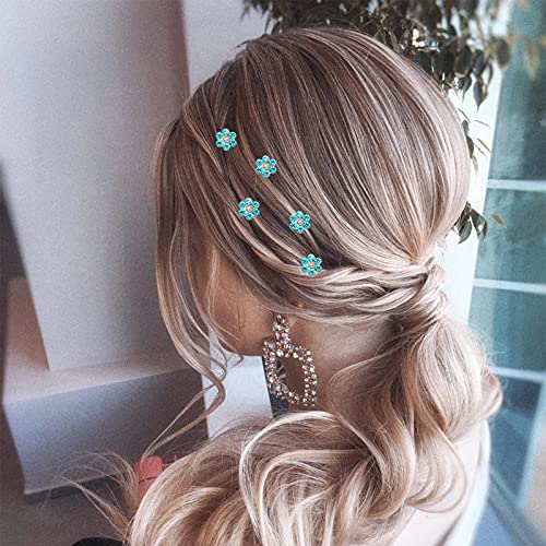 QIUTIMIY 20 Pack (Blue) Crystal Flower Hair Pins Rhinestone Hair Clips for Bridal Wedding Women Hair Jewelry Accessories, with Clear Container - color: Crystal Flower-Blue