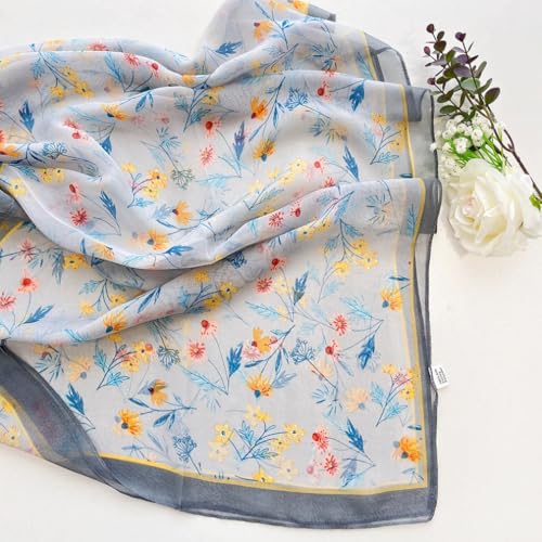 MINIDORA Lightweight Scarves for Women Elegant Floral Pattern Scarf Shawls Sunscreen Head Shawls - color: Style 12-grey