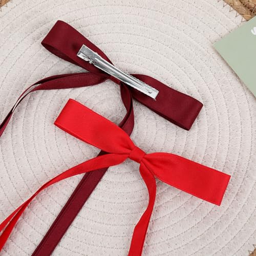 WORTL Hair Bows Clips Coquette Ribbon Bowknot with Long Tail Princess Hair Bows French Barrettes Hair Accessories for Women Girls 16PCS (Red, Rose red, Wine red, Pink) - color: Red, Rose red, Wine red, Pink