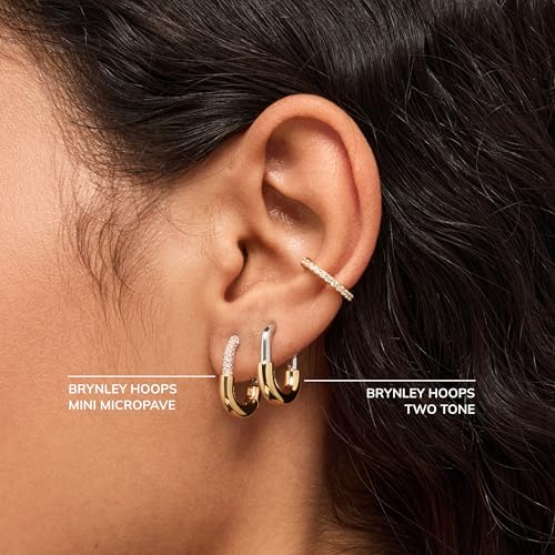 Ana Luisa Rectangle Hoop Earrings - Sterling Silver Base With 14K Gold & Silver Rhodium Plating - Chic, Dainty Mixed Metal Huggie Hoops - Hypoallergenic, Tarnish-Free, and Water-Resistant Hoops - color: Two Tone
