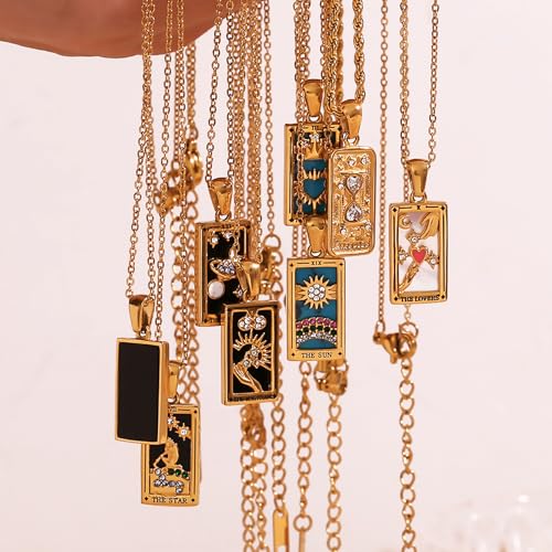 ORIGENCE 18k Gold Plated Tarot Cards Pendant Necklace - Vintage Colorful Charm Necklace Lucky Talisman Hypoallergenic for Women and Men Gift - style: The Empress
