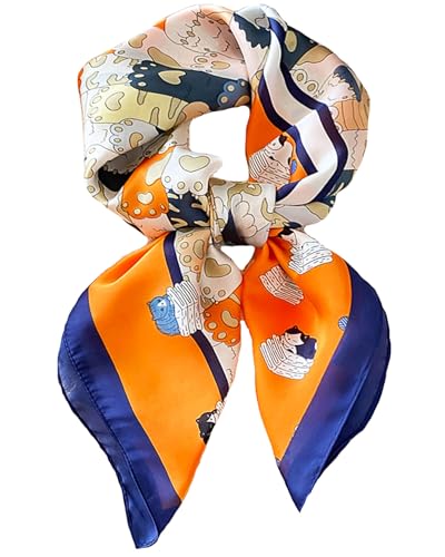 Saiusloa Neck Scarf For Womens Silky Head Scarves Hair Bandanas Square Scarf Fashion Accessories lightweight - color: 10-cartoon Cat Orange