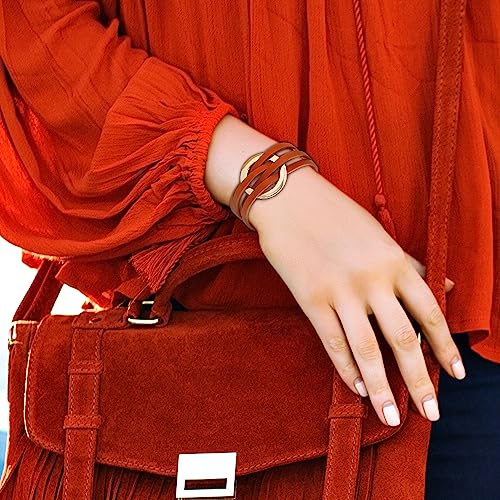 Long tiantian Leather Wrap Bracelets for Women Circle Rhinestones Boho Layered Bracelet Cuff Bangle Bracelet Jewelry Birthday Gifts for Women Holiday Outfits - color: A6:orange