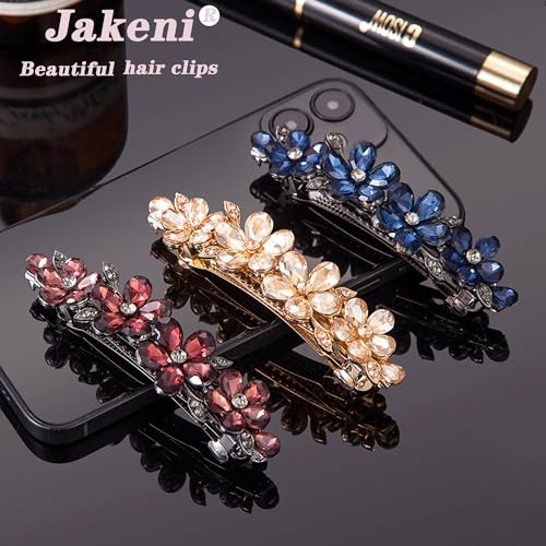 Hair Clips for Women, Rhinestone Bridal Hair Barrettes with Crystal Accents, Sparkly Hair Pins for Wedding, Bride & Long Hair, Formal Evening Hair Accessories