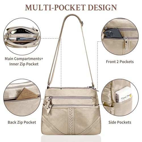 ELDA Crossbody Bags For Women Pocketbooks Soft PU Leather Purses and Handbags Multi Pocket Shoulder Bag - color: X-antique Silver