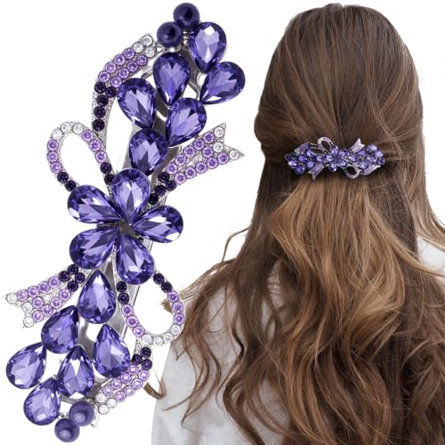 Joez Wonderful Rhinestone Hair Clip Sparkly Crystal Barrettes French Wedding Prom Engagement Pageant First Communion Hair Decorative Accessories for Women Long Hair (Bow Purple, 1 Pcs) - color: Rhinestone Butterfly Purple