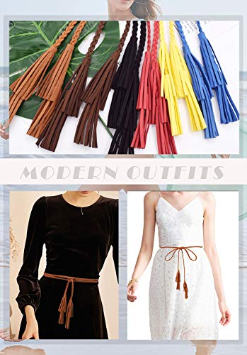 TeeYee Women Girls Multi Colors Braided Waist Tie Belt/Rope/Chain with Tassel Fringe Wrap Cloth Belts for Ladies Dress Pants - color: Tan