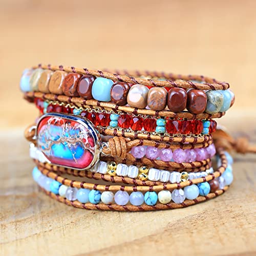Women Wrap Bracelet Boho Natural Jasper Crystal Stone Beads Strand Bracelets - color: Emperor Stone
