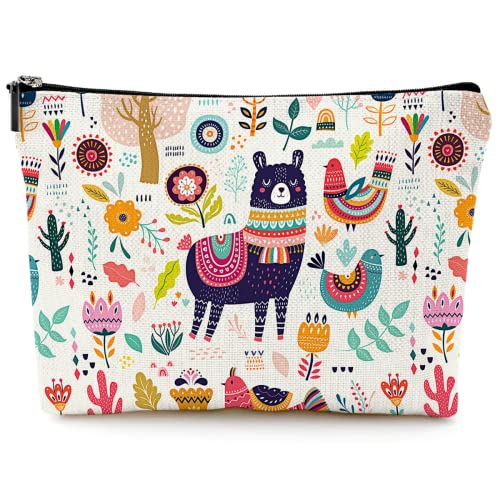 Cute Makeup Bag for Purse Canvas Waterproof Funny Cosmetic Bags for Women Zipper Travel Toiletry Pouch-Alpaca Makeup Bags-Creamy - color: Alpaca Makeup Bags-Creamy
