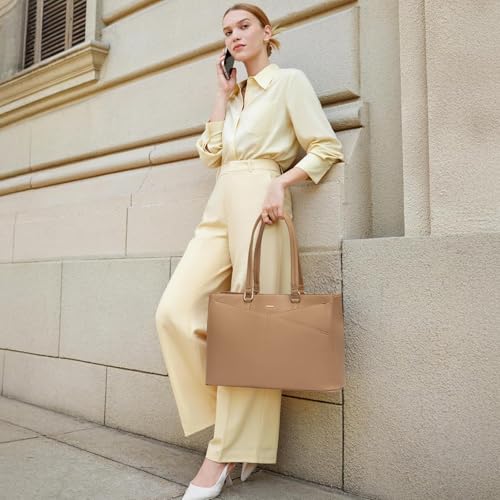 LOVEVOOK Laptop Bag for Women, 15.6 inch Laptop Tote Work Teacher Bags Cancas Computer Shoulder Bag,Apricot - color: Apricot 15.6 Inch, size: 15.6 inch