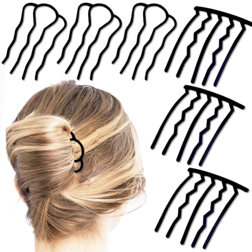 6 Piece Metal Hair Side Combs Hair Fork Clip Pins for Updo Bun, U Shape for Vintage Hairstyle Hair Accessories (4 Pins, 5 Pins) - color: Black-4/5 Teeth