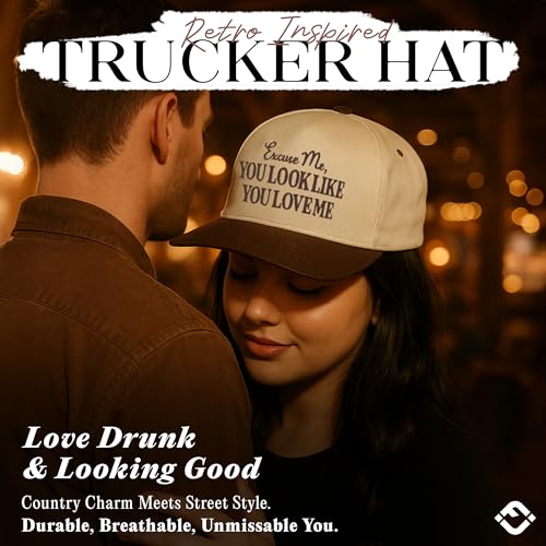 Funky Junque Vintage Canvas Snapback Hat - Adjustable 2 Tone Cap for Men Women - Put It On My, Cowboy, Girl Dad, Funny - color: Excuse Me, You Look Like You Love Me -Brown/Beige