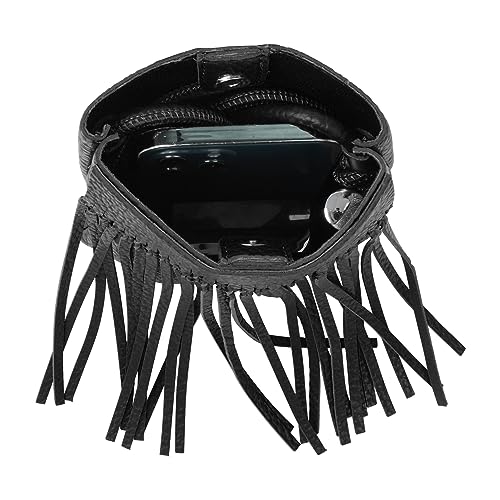 Women Leather Fringe Messenger Bag Mini Hobo Crossbody Tassel Shoulder Bags - color: Black