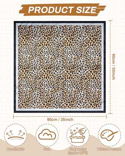 Mesovor 35” Square Head Scarf for Women, 3 Pack Like Silk Satin Headscarf Hair Neck Scarf Top Bandanas for Sleeping - color: Leopard(gray/Yellow/Coffee)