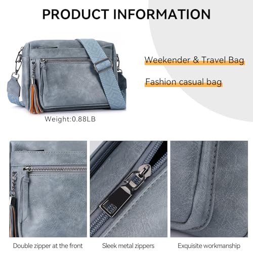 MEITRUE Crossbody Bags for Women, Vegan Leather Crossbody Purse Trendy Multi Pockets Shoulder Handbag with Tassel - color: 04-blue