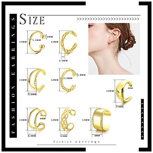 IRONBOX 9Pcs Ear Cuff Earrings for Women 14K Silver/Gold Ear Cuff Non Piercing Cartilage Clip Cuff Earrings Fake Earrings - color: 8Pcs Gold Tone