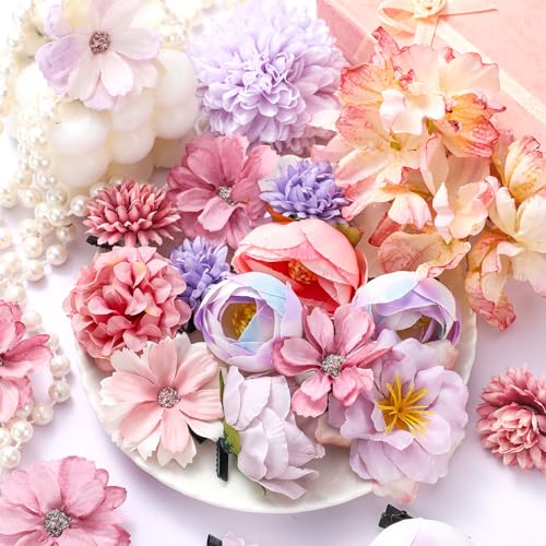 BBTO 21 Pcs Flower Hair Clip Rose Hair Clips Barrettes for Women Flower Accessories Boho Bride Claw Clip Hairpin Brooch Pin Headpiece for Wedding (Purple) - color: Purple