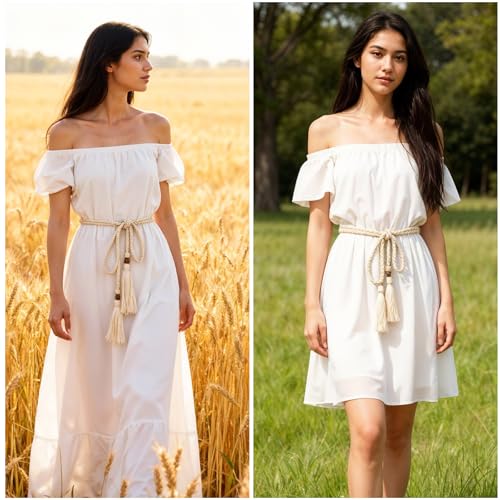 Cotton Long Rope Belt for Women, Tassel Braided Waist Rope Belts, Cotton Boho Waistband Ropes Tie Belt for Women Dress Skirt, Costume Accessory