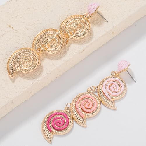 Boho Raffia Earrings Starfish Shell Seashell Dangle Drop Earrings Cute Statemnet Trendy Jewelry Summer Beach Outfits for Women - color: Pink, size: Seashell