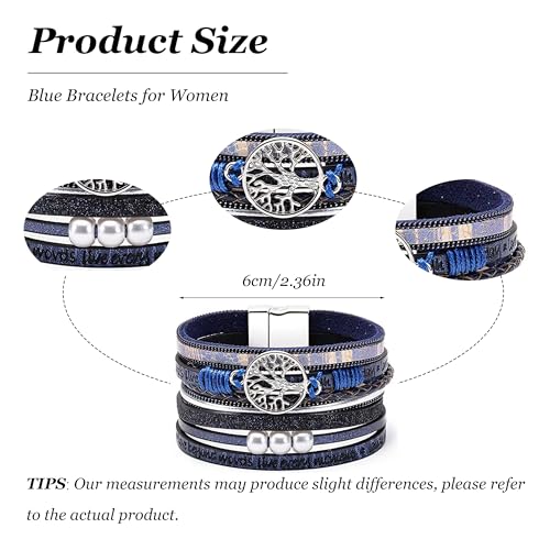 Long tiantian Leather Bracelets for Women Men Heart Wrap Bracelets Western Jewelry Cowgirl Outfits Birthday Gifts for Her - color: D4:blue leather bracelet