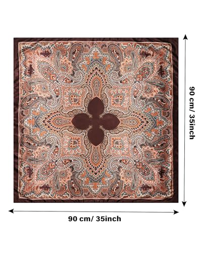 CHLINS 35" Satin Square Hair Scarf Bandanas - 3Pcs Large Silk Head Scarves Lightweight Sleeping Hair Wraps for Women - color: Brown+black+blue