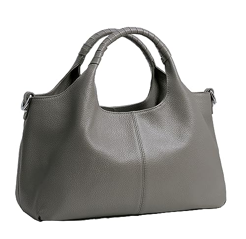 Iswee Genuine Leather Shoulder Bags Purses and Handbags for Women Satchel Designer Cross Body Hobo Medium Size Tote - color: Gray