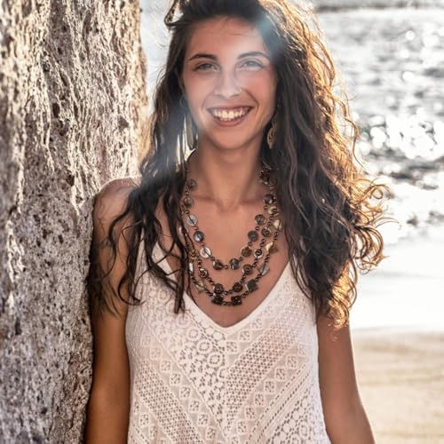 Happyyami 3- Layered Statement Necklace Womens Bohemia Choker Necklaces Multicolor Fashion Wood Bead Necklace