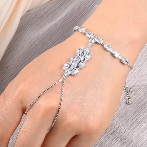 Adjustable Hand Chain Bracelet Women, 16K Gold Plated Finger Bracelet, Secure Ball Clasp Elegant Slave Hand Jewelry, Y2K Aesthetic Accessories for Summer Festival Prom Beach Vacation Daily Wear - color: style13-16K silver-plated