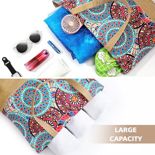 Trifabricy Beach Bag for Women, Large Beach Tote Bags with Zipper, Woven Straw Tote Waterproof, Swim Gym Shopping Travel Bag - color: Bohemia