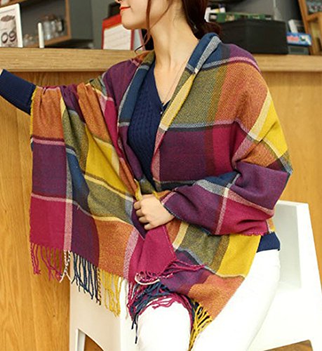 Wander Agio Women's Fashion Long Shawl Big Grid Winter Warm Lattice Large Scarf - color: Colour