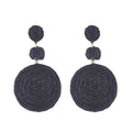 Boho Raffia Ball Earrings for Women, Handmade Statement Drop Earrings Straw Dangle Earrings Beach Vacation Jewelry - color: Black